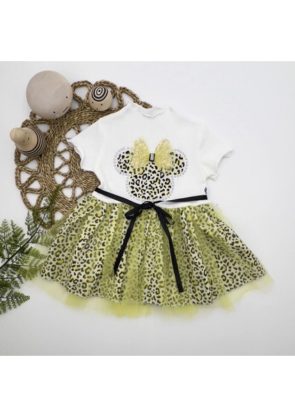 Miraylife 1-2-3 Yaş Fiyonklu Mickey Astarlı Etekli Kız Bebek Tütü Elbisesi