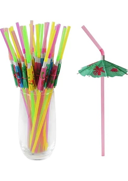 Şemsiye 25 Adet 25/50/100 Adet Tropikal Şemsiye Flamingo Ananas Pipet Suyu Kokteyl Tek Kullanımlık Meyve Suyu Pipet Hawaii Parti Dekorasyon (Yurt Dışından)