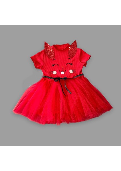 Miraylife 1-2-3 Yaş Payetli Kulak Tavşan Baskılı Kız Bebek Elbisesi