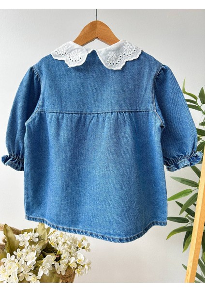 Kız Çocuk Fisto Yakalı Kot/Denim Elbise modelleri