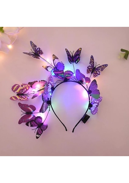 LED Işıkları ile Parlayan Kelebek Kafa Bandı Bebek Duş Doğum Günü Süslemeleri Kızlar Kelebek Hairbands Düğün Nedime Hediyeleri (Yurt Dışından)