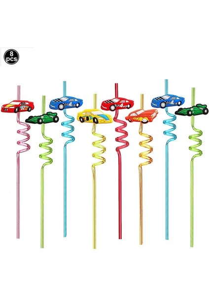 Stil 1 8 Adet 25 cm Yeniden Kullanılabilir Yarış Arabası Pipet Araba Yeniden Kullanılabilir Plastik Pipet Çocuk Yarış Arabası Doğum Günü Partisi Süslemeleri (Yurt Dışından)
