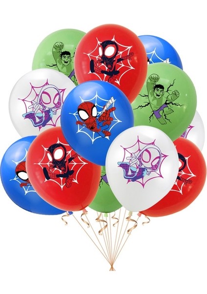 Balon 12 Adet Örümcek Adam ve Arkadaşı Tema Spidey Doğum Günü Partisi Dekorasyon Tek Kullanımlık Sofra Plaka Kek Topper Çocuklar Boy Parti Malzemeleri (Yurt Dışından)