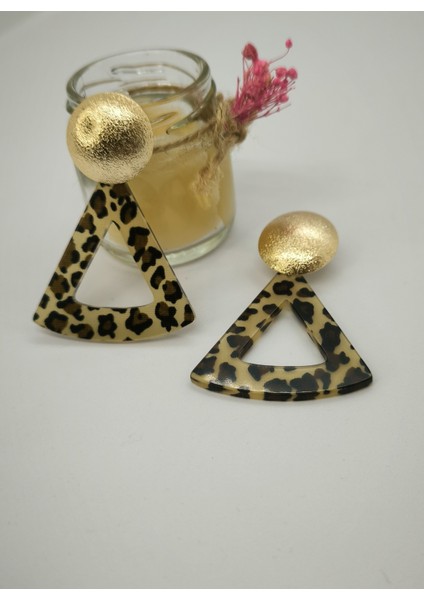 Gold Plaka Ucunda Leopar Küpe