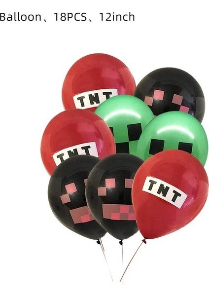 Balonlar-18 Adet Madenci Işçiliği Piksel Oyunu Doğum Günü Partisi Süslemeleri Çocuklar Için Kağıt Bardaklar Tabaklar Balonlar Afiş Masa Örtüsü Bebek Duş Dahil (Yurt Dışından)