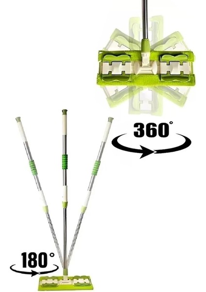 Kıskaçlı cam silme mop seti, mikrofiber yedek bezli, duvar ve fayans temizliği