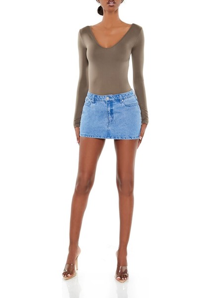 Dikişsiz V Yaka Bodysuit