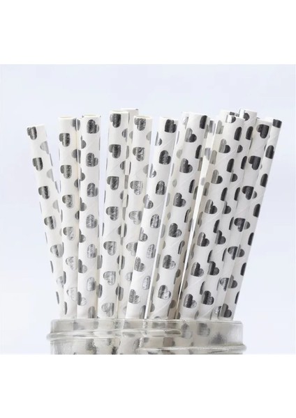 Gümüş Kalp 25 Adet Renkli Kağıt Payet Parti Kaynağı Renkli Karışık Kağıt Saman Çocuklar Doğum Günü Partisi Düğün Süslemeleri Kağıt Pipet (Yurt Dışından)