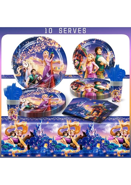 10 Adet 9 Inç Plaka Karışık Rapunzel Prenses Parti Dekorasyon Tek Kullanımlık Sofra Plakaları Banner Balonlar Bebek Duş Kız Doğum Günü Partisi Malzemeleri (Yurt Dışından)