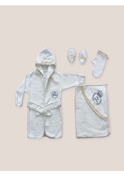 Miraylife 0-6 Ay Kaplan Nakışlı Bornozlu 5li Erkek Bebek Havlu Silgi Takımı