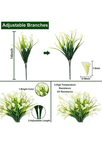 Beyaz 1 Adet 14 "yapay Çiçek Calla Lily Sahte Bitki Ev Kapalı Açık Sahte Çim Uv Koruma Dekoratif Çiçek Aranjmanı (Yurt Dışından)