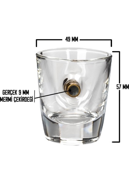 Gerçek 9mm Mermili Shot Tekila Likör Özel Bardağı 6'lı Set Mermi Çekirdeği Hediye Seti