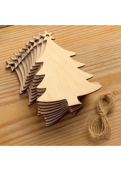 D 10 Adet Ahşap Ağaç Bezemeler Ahşap Noel Ağacı Boşlukları Noel Dıy Zanaat Kartı Dekor Için Ipler ile (Yurt Dışından)