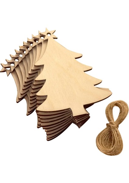 D 10 Adet Ahşap Ağaç Bezemeler Ahşap Noel Ağacı Boşlukları Noel Dıy Zanaat Kartı Dekor Için Ipler ile (Yurt Dışından)