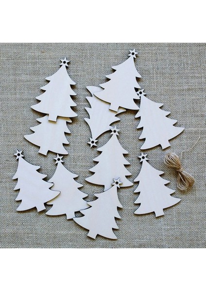 D 10 Adet Ahşap Ağaç Bezemeler Ahşap Noel Ağacı Boşlukları Noel Dıy Zanaat Kartı Dekor Için Ipler ile (Yurt Dışından)