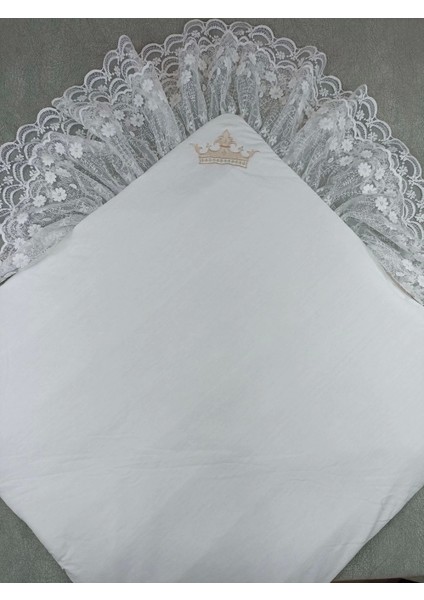 Miraylife Yenidoğan Saray Kadife Taç Nakışlı Inci Fiyonklu Çift Dantel Duvak Trilüks Kundak Bebek Battaniyesi fırsatları