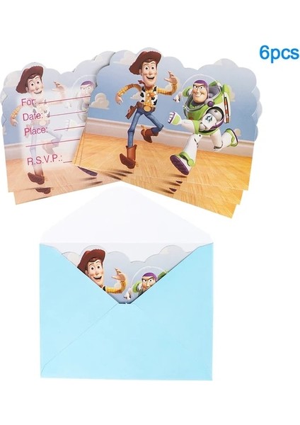 Cards-6pcs Disney Oyuncak Hikayesi Parti Süslemeleri Çocuklar Doğum Günü Tek Kullanımlık Sofra Bardak Kaşık Tabaklar Buzz Lightyear Tema Çocuk Seti Şekeri (Yurt Dışından)