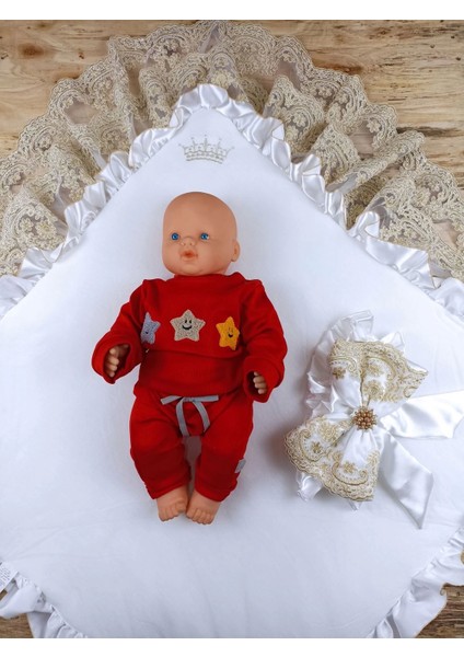 Miraylife Sahra Taç Nakışlı Inci ve Dantel Fiyonklu Çift Dantel Duvaklı Trilüks Kundak Bebek Battaniyesi modelleri