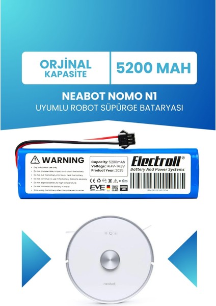 Neabot Nomo N1 Batarya (ORJİNAL KAPASİTE) 5200mah Pil Akıllı Robot Süpürge Batarya Değişimi