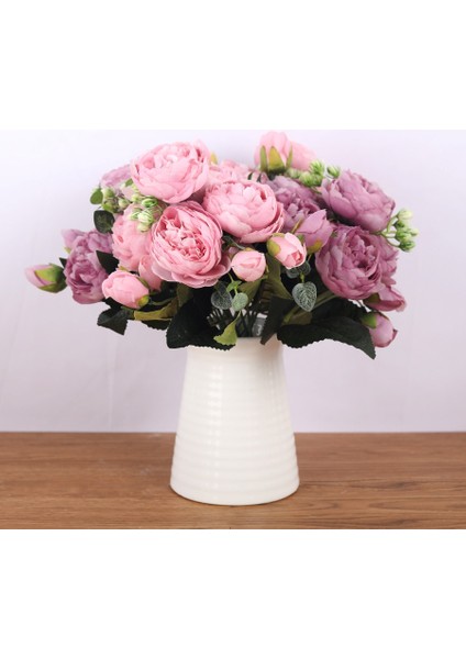 Sarı 30 cm Gül Pembe Ipek Buket Şakayık Yapay Çiçekler 5 Büyük Kafalar 4 Küçük Tomurcuk Gelin Düğün Ev Dekorasyon Sahte Çiçekler Sahte (Yurt Dışından)