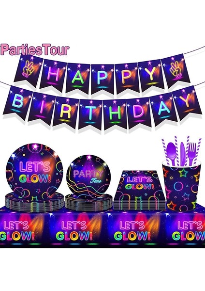 5 Adet 12 Inç Karanlıkta Glow Parti Sofra Masa Örtüleri Bardaklar Tabaklar Banner Peçeteler Payet Balonlar Neon Glow Doğum Günü Partisi Malzemeleri (Yurt Dışından)