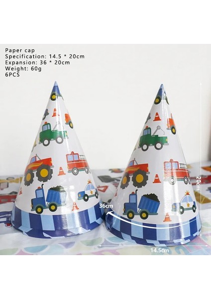Şapka 6 Adet Inşaat Kamyonları Mühendislik Arabaları Parti Tek Kullanımlık Sofra Seti Plaka Hasır Şapka Doğum Günü Partisi Süslemeleri Çocuklar Kek Dekor (Yurt Dışından) indirimleri