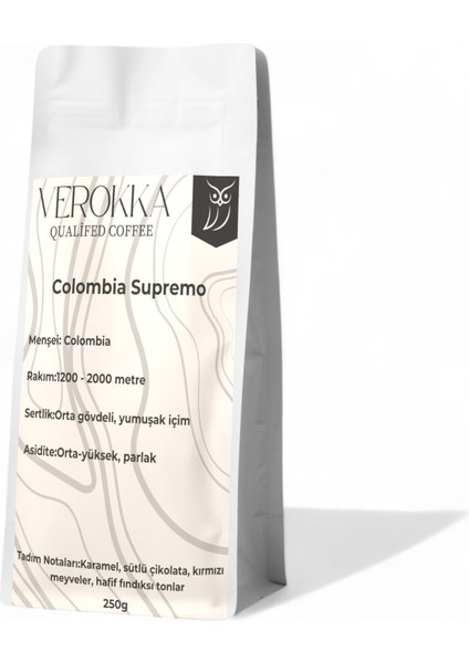 Kolombiya Supremo Kahvesi – Dengeli Gövde, Çikolata ve Fındık Notaları – 250G