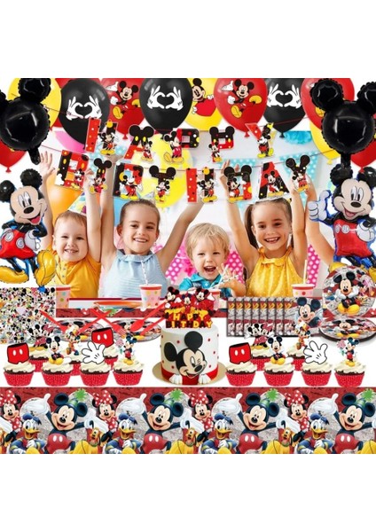 Patlamış Mısır Kutusu-6 Adet Disney Mickey Mouse Doğum Günü Partisi Dekorasyon Mickey Balon Tek Kullanımlık Sofra Arka Planında Bebek Duş Çocuk Boys Parti Malzemeleri (Yurt Dışından) indirimleri