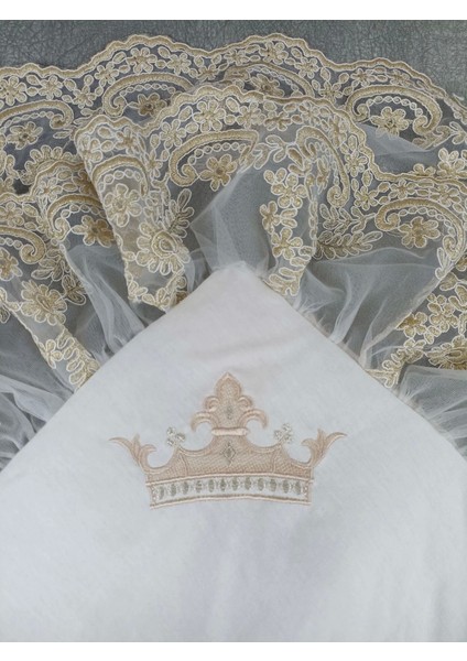 Miraylife Yenidoğan Saray Kadife Taç Nakışlı Inci Fiyonklu Çift Dantel Duvak Trilüks Kundak Bebek Battaniyesi indirimleri