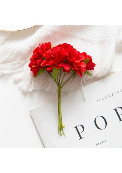 Kırmızı 6 Parça 18 Adet Yapay Çiçekler Buket Ercik Düğün Parti Noel Süslemeleri Ev El Yapımı Çelenk Hediye Karalama Defteri Zanaat Sahte Bitki (Yurt Dışından)