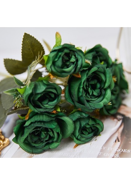 Vintage Rose-2 Vintage 8 Kafaları Yapay Çiçekler Ipek Şakayık Yeşil Gül Süslemeleri Için Sahte Çiçek Düğün Masası Odası Parti Dıy Buket Dekor (Yurt Dışından)