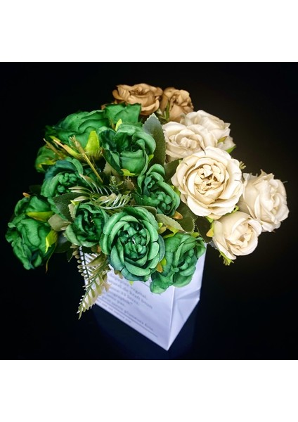 Vintage Rose-2 Vintage 8 Kafaları Yapay Çiçekler Ipek Şakayık Yeşil Gül Süslemeleri Için Sahte Çiçek Düğün Masası Odası Parti Dıy Buket Dekor (Yurt Dışından)