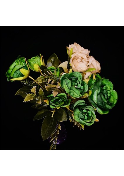 Vintage Rose-2 Vintage 8 Kafaları Yapay Çiçekler Ipek Şakayık Yeşil Gül Süslemeleri Için Sahte Çiçek Düğün Masası Odası Parti Dıy Buket Dekor (Yurt Dışından)