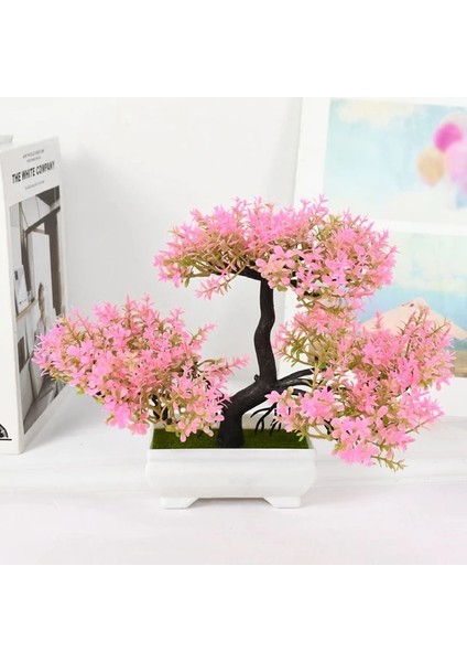 Pembe Yapay Plastik Bitkiler Bonsai Küçük Ağaç Saksı Sahte Bitki Saksı Çiçek Ev Odası Masa Dekorasyon Bahçe Düzenleme Süsler (Yurt Dışından)
