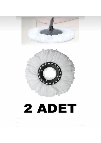 Çelik mop yedek başlık, 2 adet, mikrofiber, beyaz, dayanıklı, pratik kullanım.