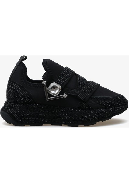 Prens 158-2 Kadın Taşlı Sneaker Ayakkabı Siyah