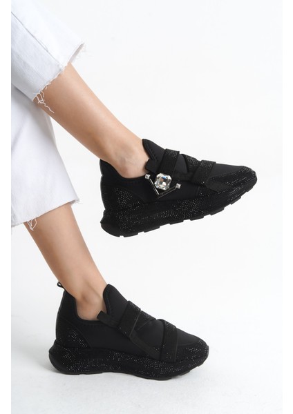 Prens 158-2 Kadın Taşlı Sneaker Ayakkabı Siyah indirimleri