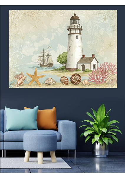 Deniz Feneri Manzarası Dekoratif Kanvas - Mdf Ahşap Tablo
