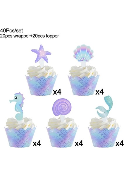 20WRAPPER 20TOPPER Denizkızı Tema Parti Tek Kullanımlık Sofra Kağıt Tabaklar Bardak Masa Örtüsü Masa Örtüsü Çocuklar Denizkızı Doğum Günü Partisi Dekorasyon Malzemeleri (Yurt Dışından)