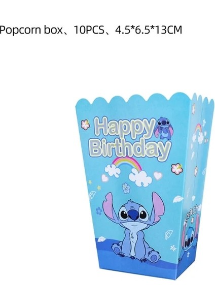 Patlamış Mısır Kutusu-6 Adet Disney Lilo ve Stitch Doğum Günü Süslemeleri Kağıt Sofra Bardak Tabaklar Banner Masa Örtüsü Balon Erkek Çocuk Yetişkin Parti Malzemeleri (Yurt Dışından)