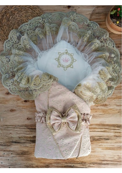 Miraylife Yenidoğan Kabartma Desenli Gold Çift Güpürlü Bebek Battaniyesi Kundak