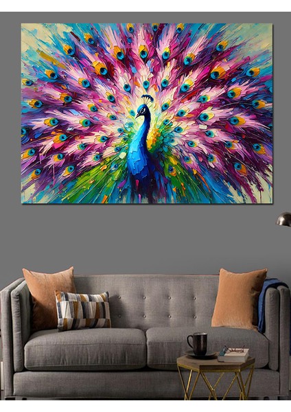 Tüyleriyle Tavuskuşu Dekoratif Kanvas - Mdf Ahşap Tablo