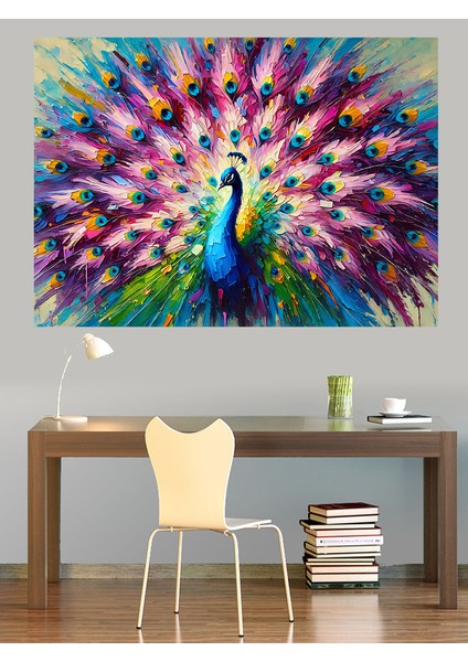 Tüyleriyle Tavuskuşu Dekoratif Kanvas - Mdf Ahşap Tablo fiyatları