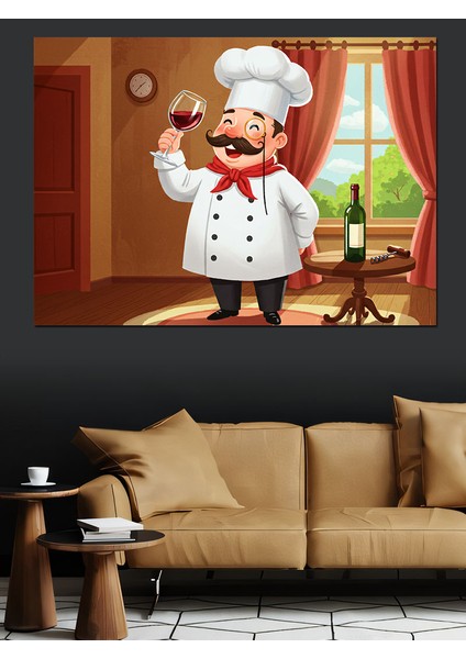 Şarap Şefi Çizimi Dekoratif Kanvas - Mdf Ahşap Tablo fiyatları