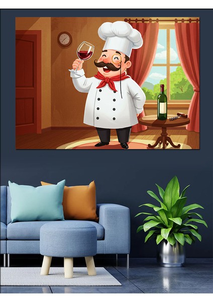 Şarap Şefi Çizimi Dekoratif Kanvas - Mdf Ahşap Tablo modelleri
