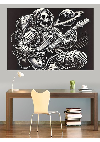 Astronot Rock Yıldızı Dekoratif Kanvas - Mdf Ahşap Tablo