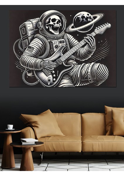 Astronot Rock Yıldızı Dekoratif Kanvas - Mdf Ahşap Tablo