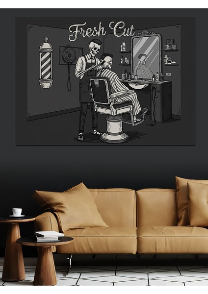 Retro Berber Dükkanı Dekoratif Kanvas - Mdf Ahşap Tablo