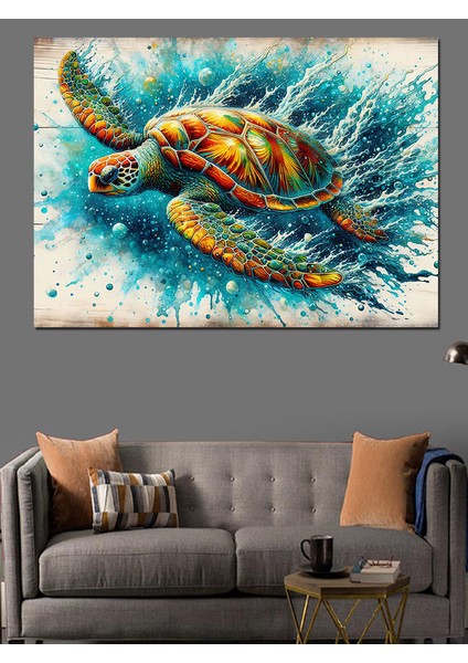 Renkli Deniz Kaplumbağası Dekoratif Kanvas - Mdf Ahşap Tablo fiyatları