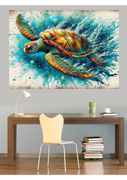 Renkli Deniz Kaplumbağası Dekoratif Kanvas - Mdf Ahşap Tablo modelleri